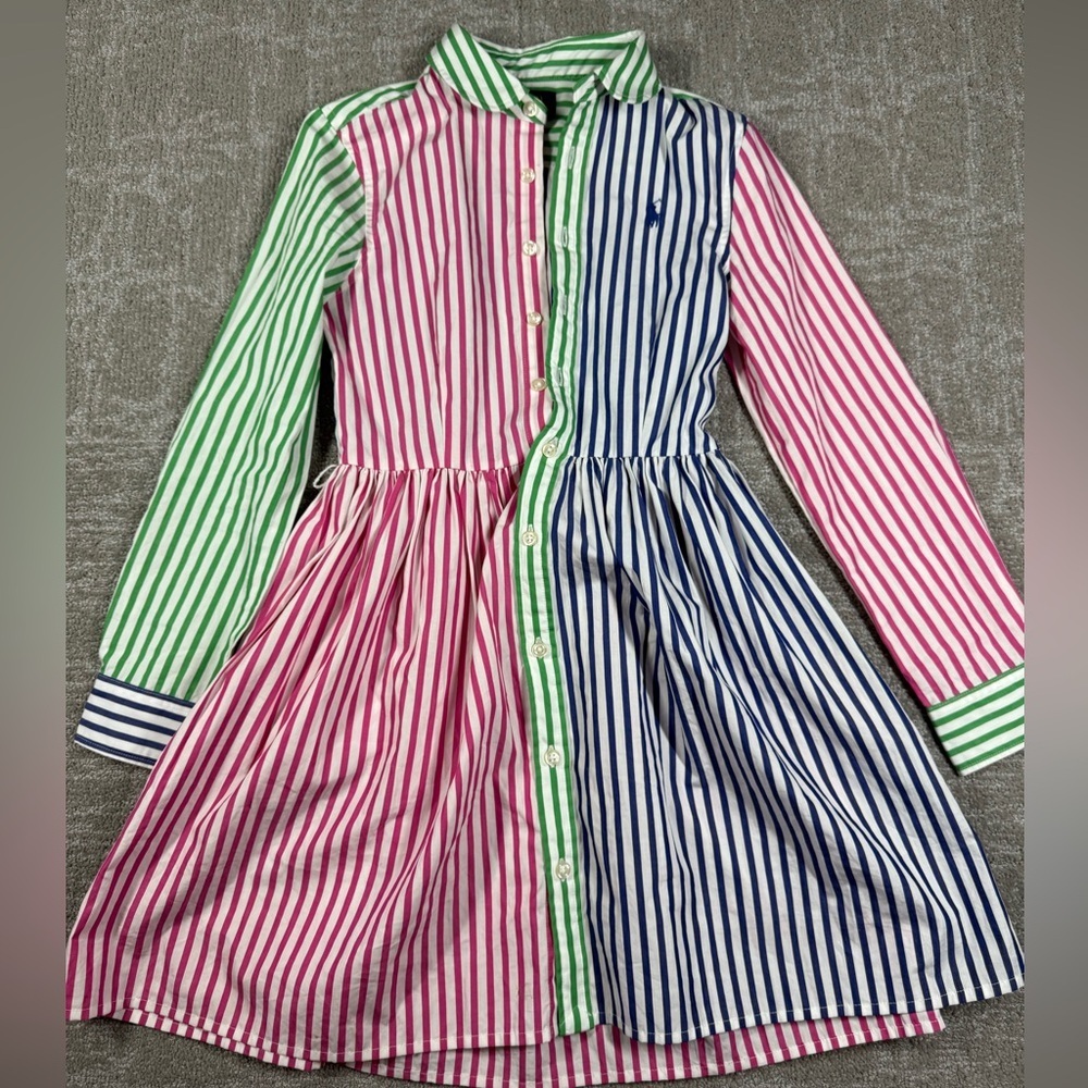 Polo Ralph Lauren Big Girl Striped Cotton Poplin Fun Shirt Dress Size 8 NO BELT